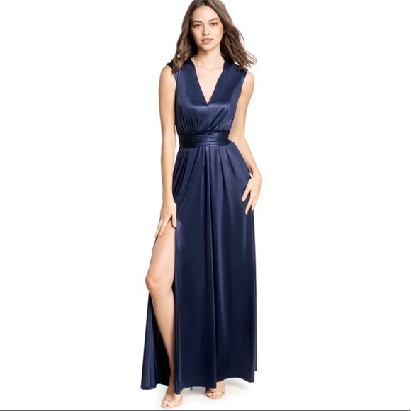 Dress the Population Dresses & Skirts - Dress the Population Krista Maxi Dress Gown Navy Tie Waist